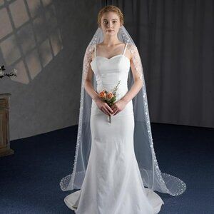 NEW Wedding Cathedral Ultra Long Length 98" Trailing Pearls Dramatic Bridal Veil